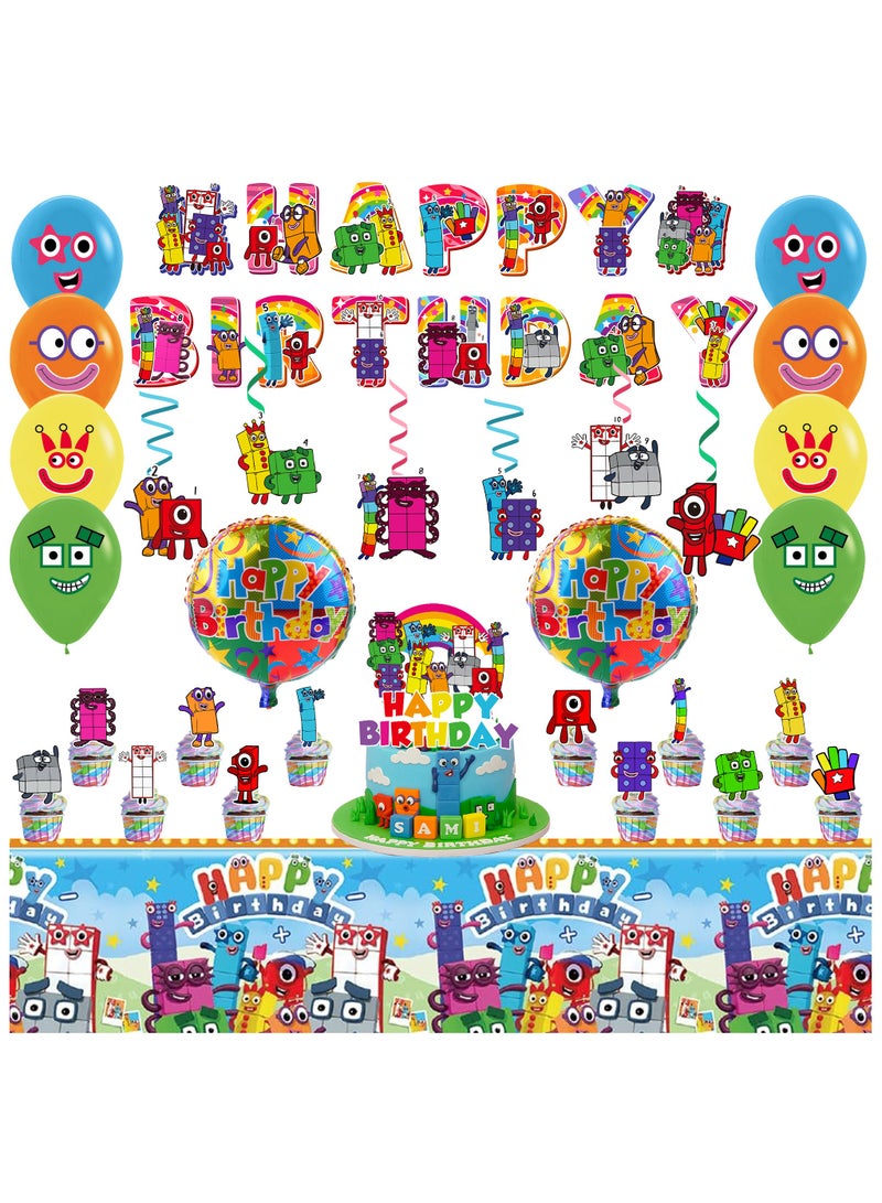 FRUITFUL PARTY 35pcs Numberblocks Birthday Party Decorations - Number Blocks Balloons Banner Tablecloth Cupcake Toppers etc Decoration Set Numberblocks Birthday Party Supplies - Image 1